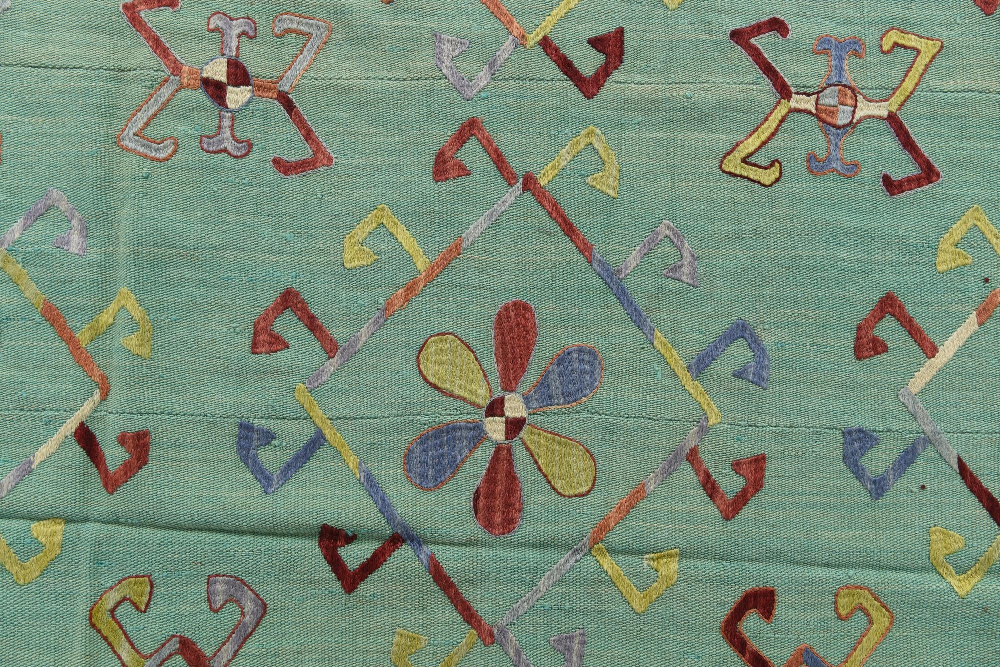 7' x 9' Hand Woven Kilim Suzani Wool Rug