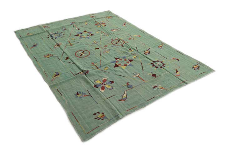 5' 8 x 7' 4 Hand Woven Kilim Suzani Wool Rug
