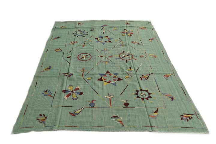 5' 8 x 7' 4 Hand Woven Kilim Suzani Wool Rug