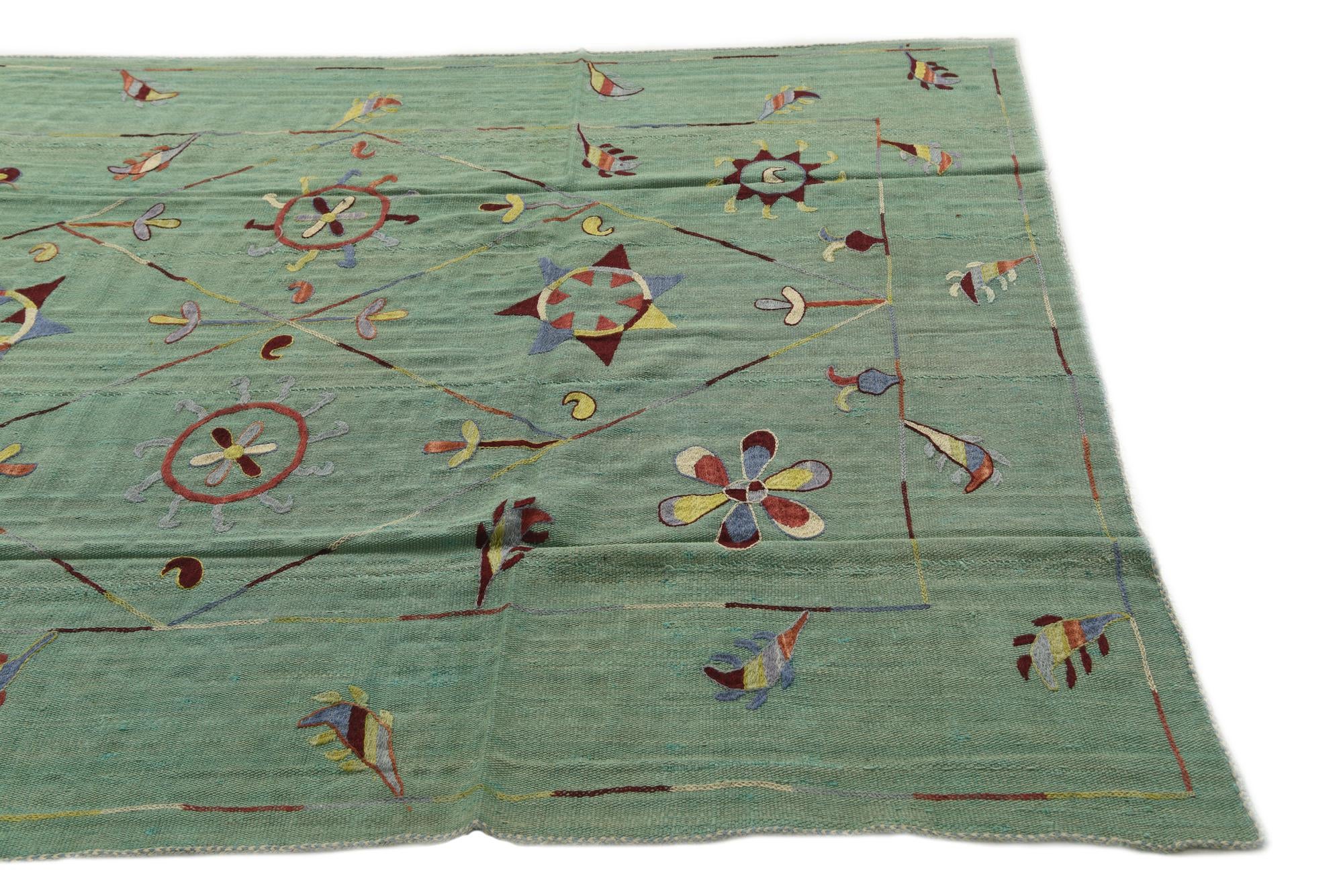5' 8 x 7' 4 Hand Woven Kilim Suzani Wool Rug