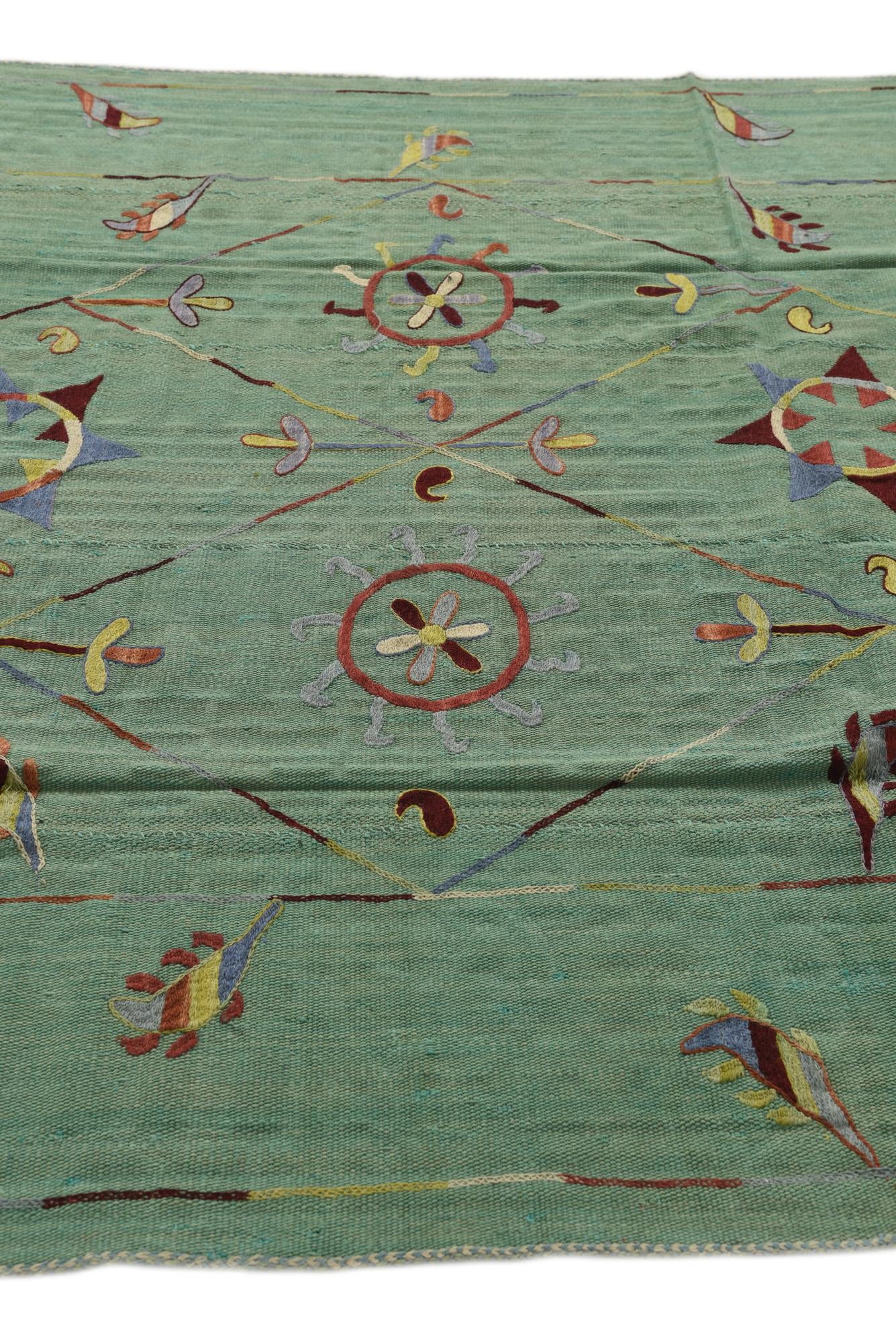 5' 8 x 7' 4 Hand Woven Kilim Suzani Wool Rug