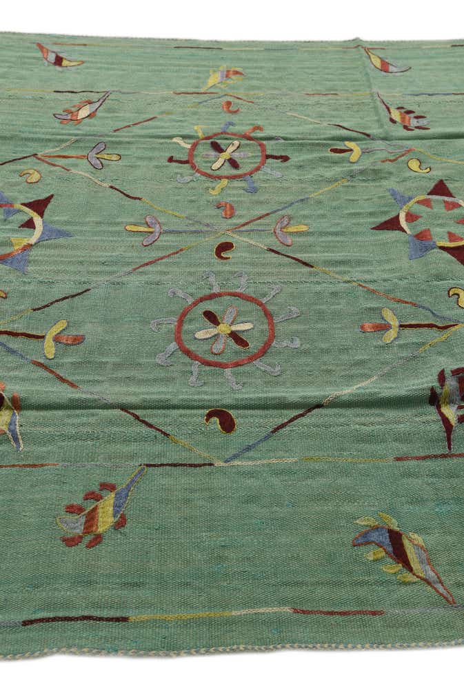 5' 8 x 7' 4 Hand Woven Kilim Suzani Wool Rug