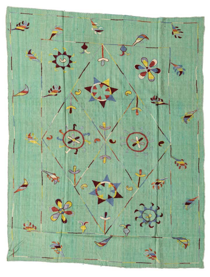 5' 8 x 7' 4 Hand Woven Kilim Suzani Wool Rug