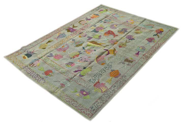 4' 1 x 5' 8 Hand Woven Kilim Suzani Wool Rug
