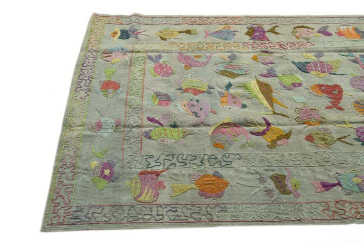 4' 1 x 5' 8 Hand Woven Kilim Suzani Wool Rug