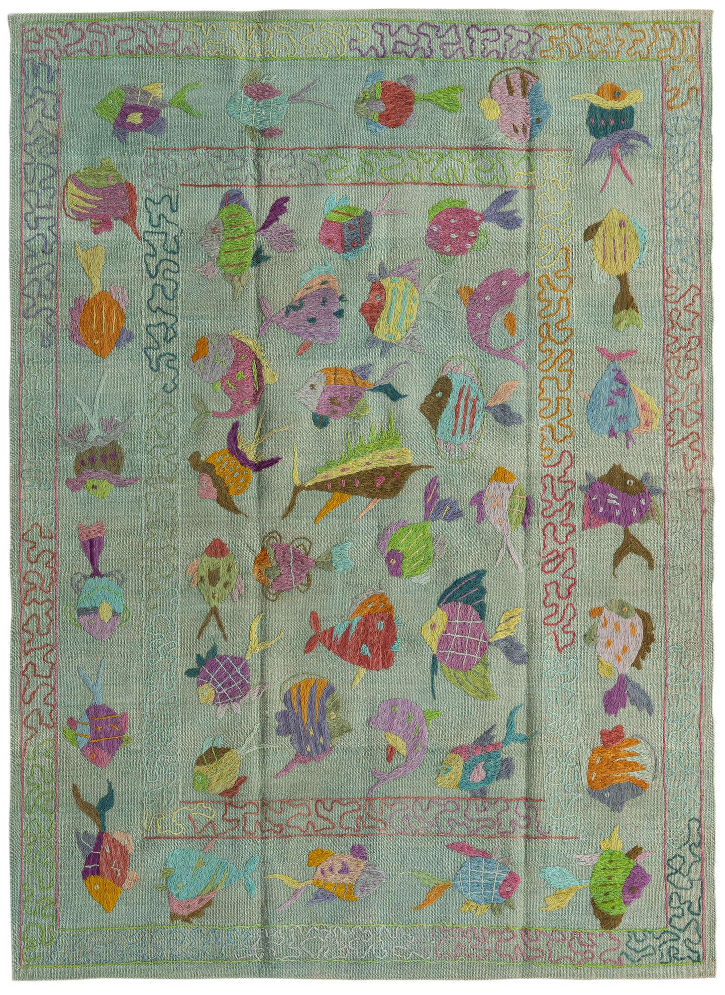 4' 1 x 5' 8 Hand Woven Kilim Suzani Wool Rug