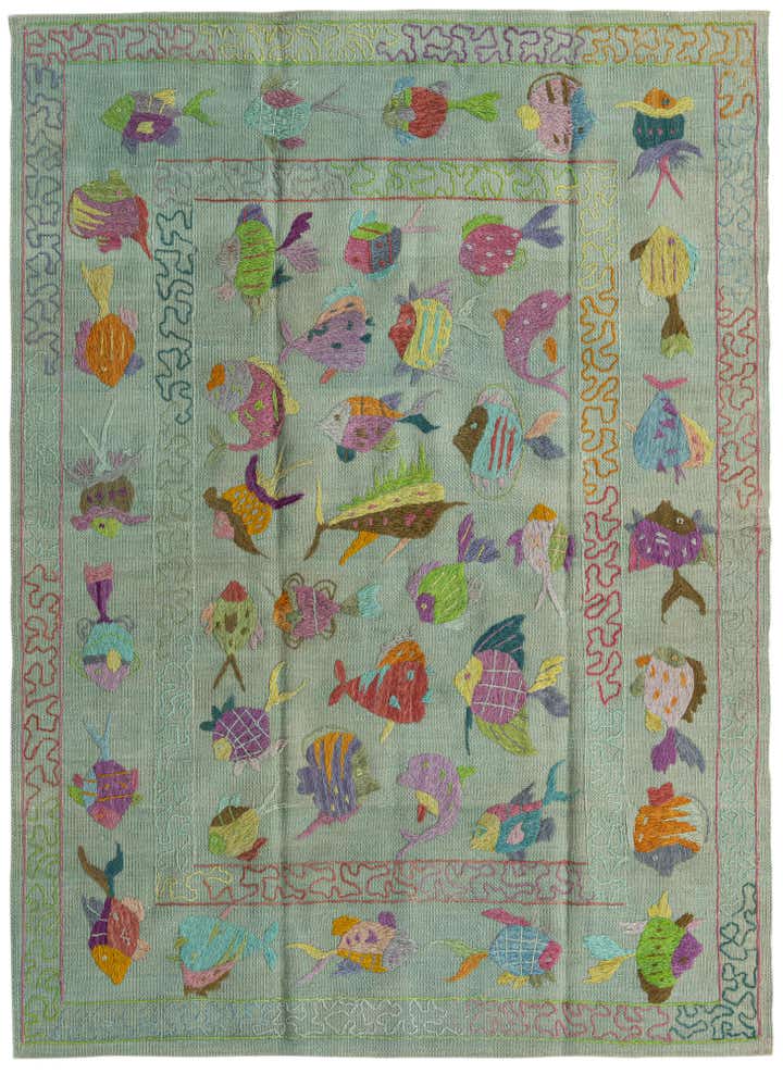 4' 1 x 5' 8 Hand Woven Kilim Suzani Wool Rug