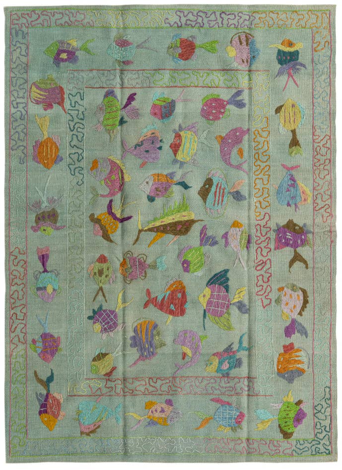 Detail image of 4' 1 x 5' 8 Hand Woven Kilim Suzani Wool Rug