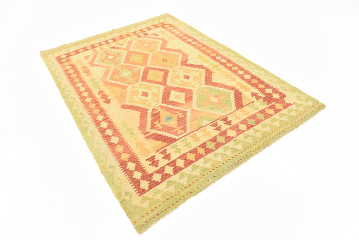 Detail image of 4' 10 x 6' 7 Hand Woven Kilim Waziri Wool Rug