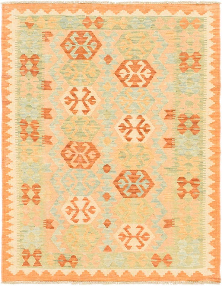 Detail image of 3' 2 x 4' 10 Hand Woven Kilim Waziri Wool Rug