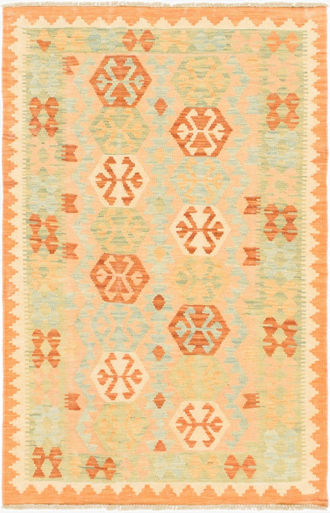 3' 2 x 4' 10  Hand Woven Kilim Waziri Wool Rug