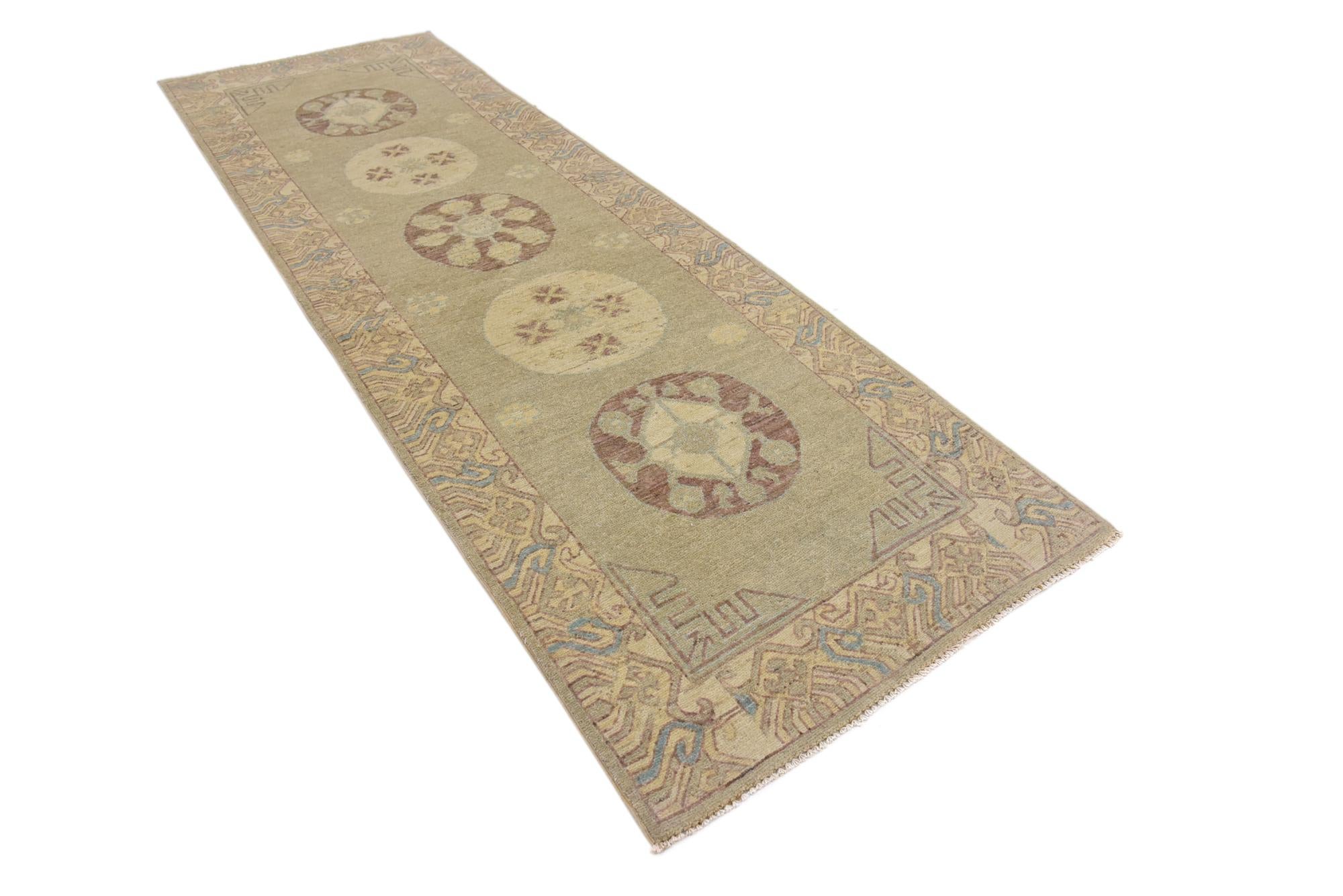 3' x 9' 4 Hand Knotted Khotan Ziegler Oriental Runner Rug