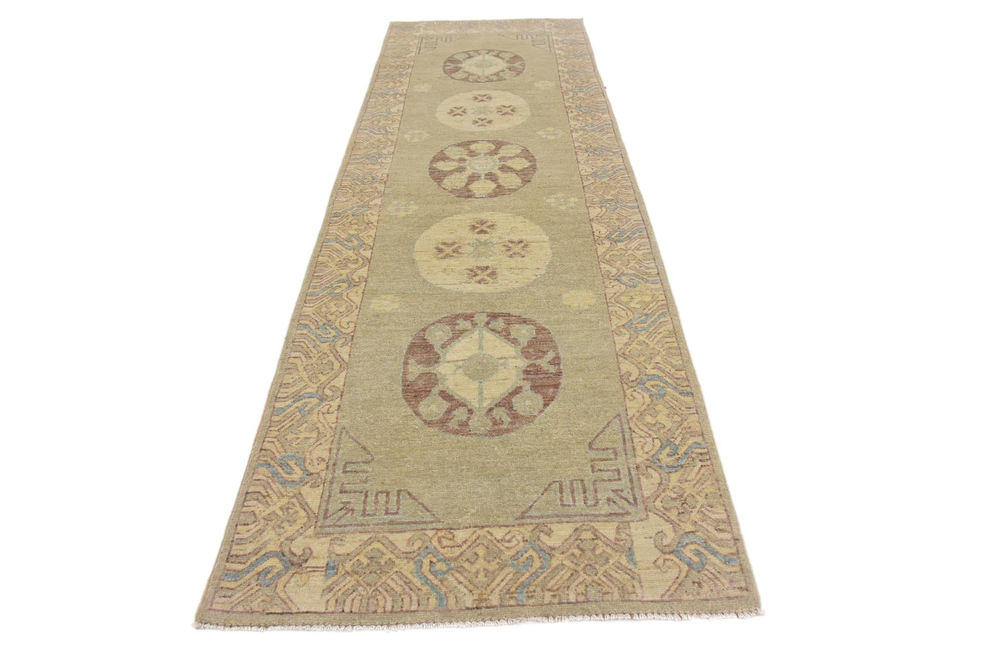 3' x 9' 4 Hand Knotted Khotan Ziegler Oriental Runner Rug