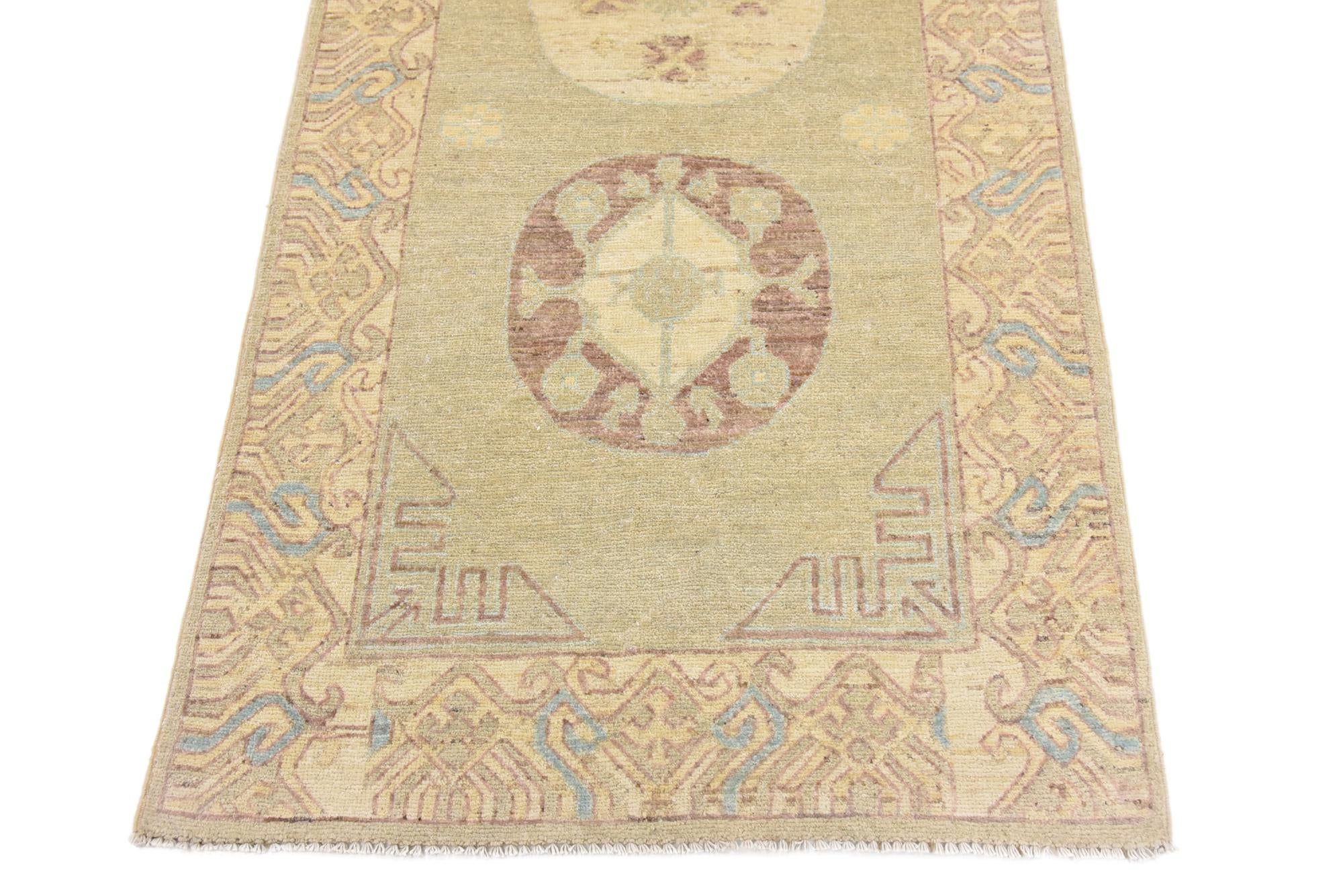 3' x 9' 4 Hand Knotted Khotan Ziegler Oriental Runner Rug
