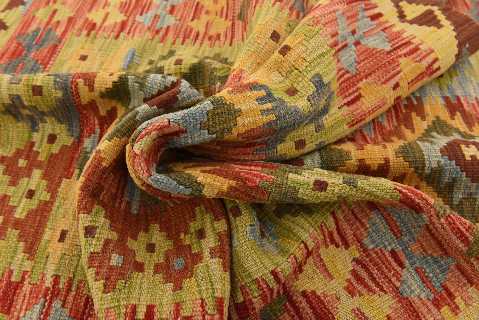 3' 2 x 6' 9 Hand Woven Kilim Maymana Wool Runner Rug