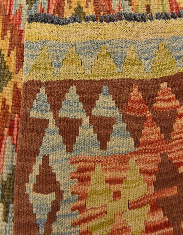 Detail image of 3' 2 x 6' 9  Hand Woven Kilim Maymana Wool Runner Rug