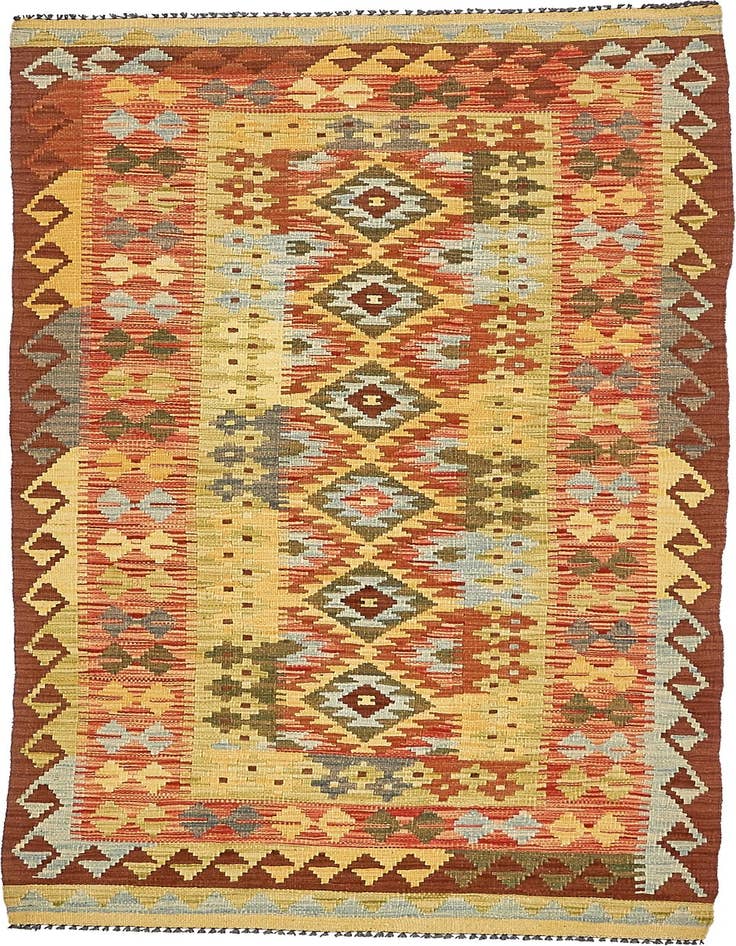 Detail image of 3' 2 x 6' 9 Hand Woven Kilim Maymana Wool Runner Rug