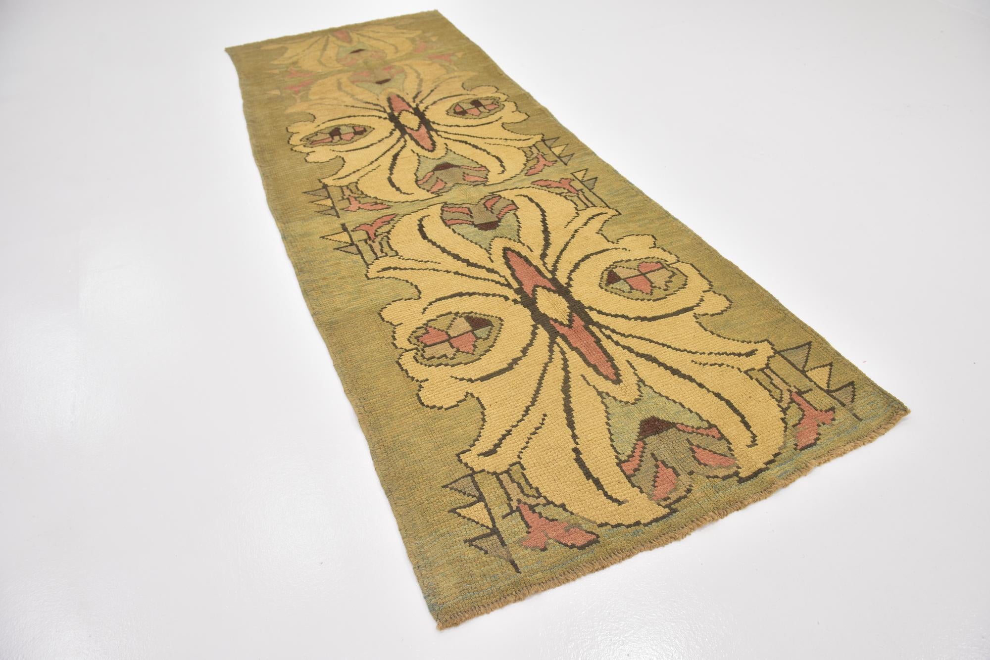 4' 2 x 11' 5 Hand Knotted Oushak Wool Runner Rug