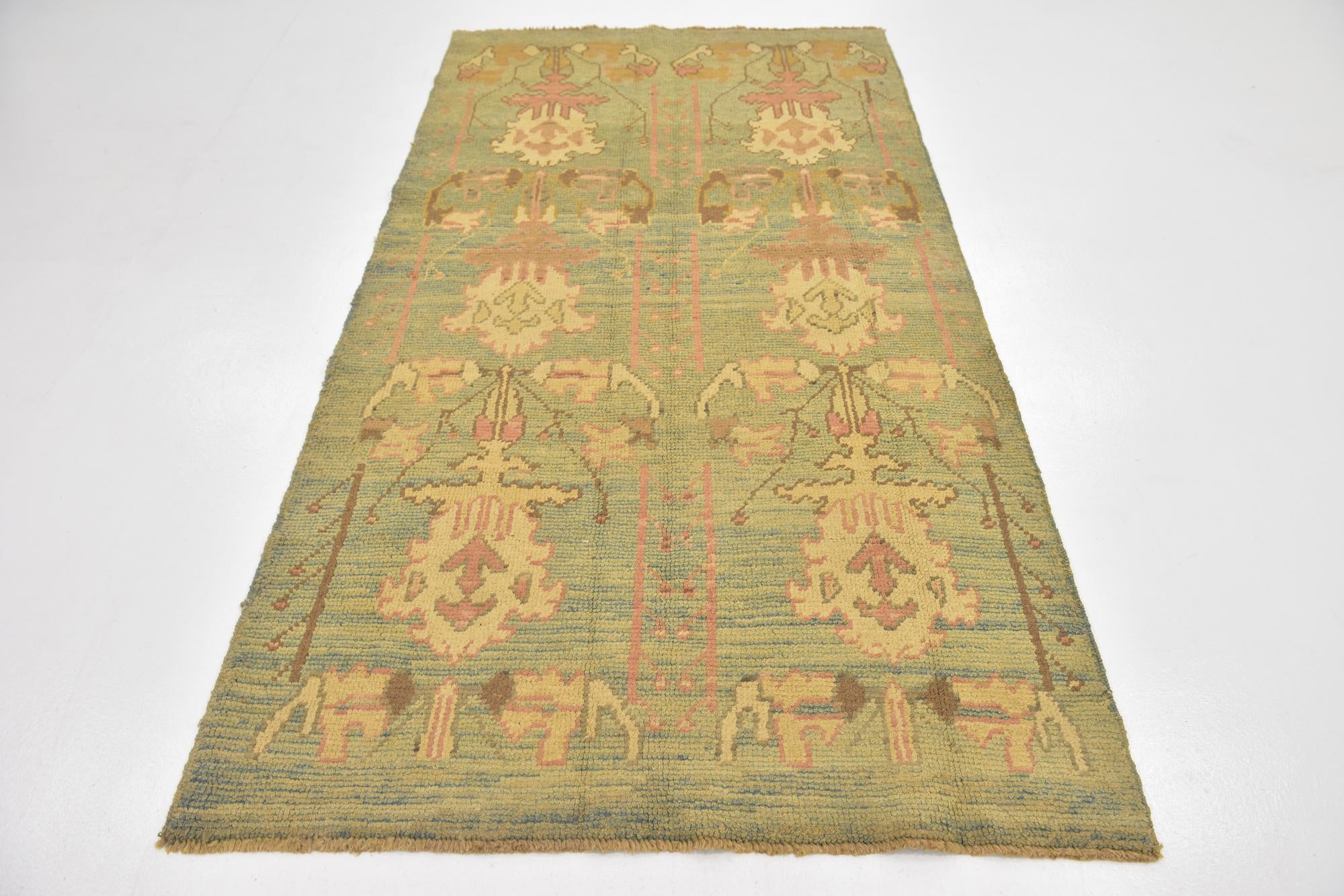 4' 3 x 8' 2 Hand Knotted Oushak Wool Runner Rug