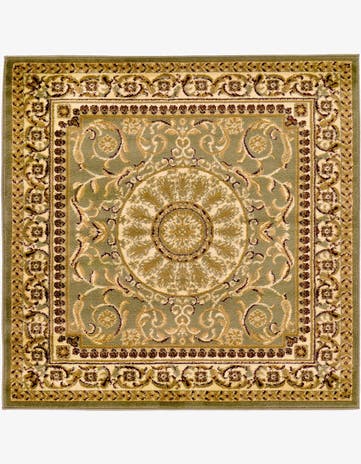 Light Green Classic Aubusson Square Rug