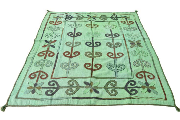 Detail image of 5' 4 x 6' Hand Woven Kilim Suzani Wool Square Rug