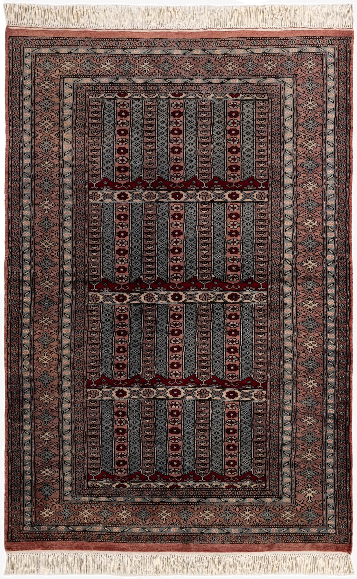 4' 2 x 6' 3  Hand Knotted Bokhara Oriental Wool Rug