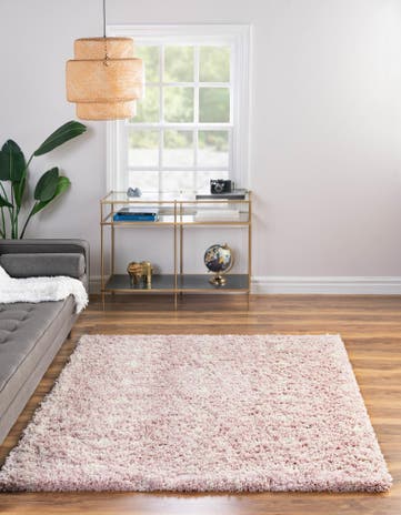 Light Pink Moroccan Trellis Shag Square Rug
