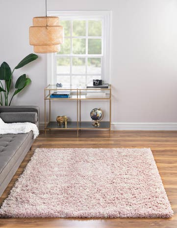Light Pink Moroccan Trellis Shag Square Rug