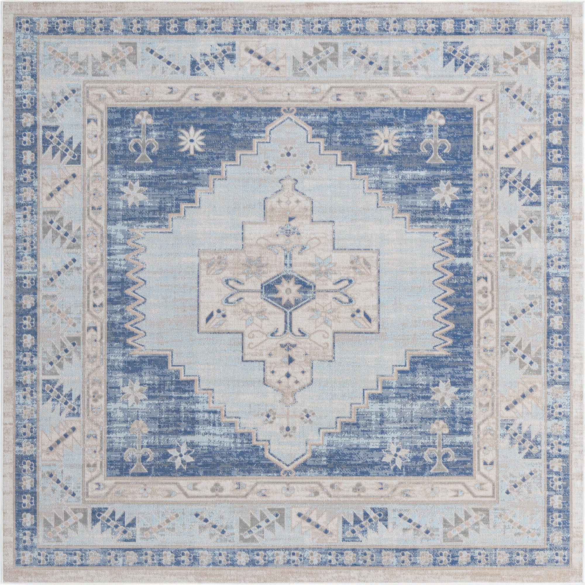 8' x 8' Ligonier · Border rug, sky blue
