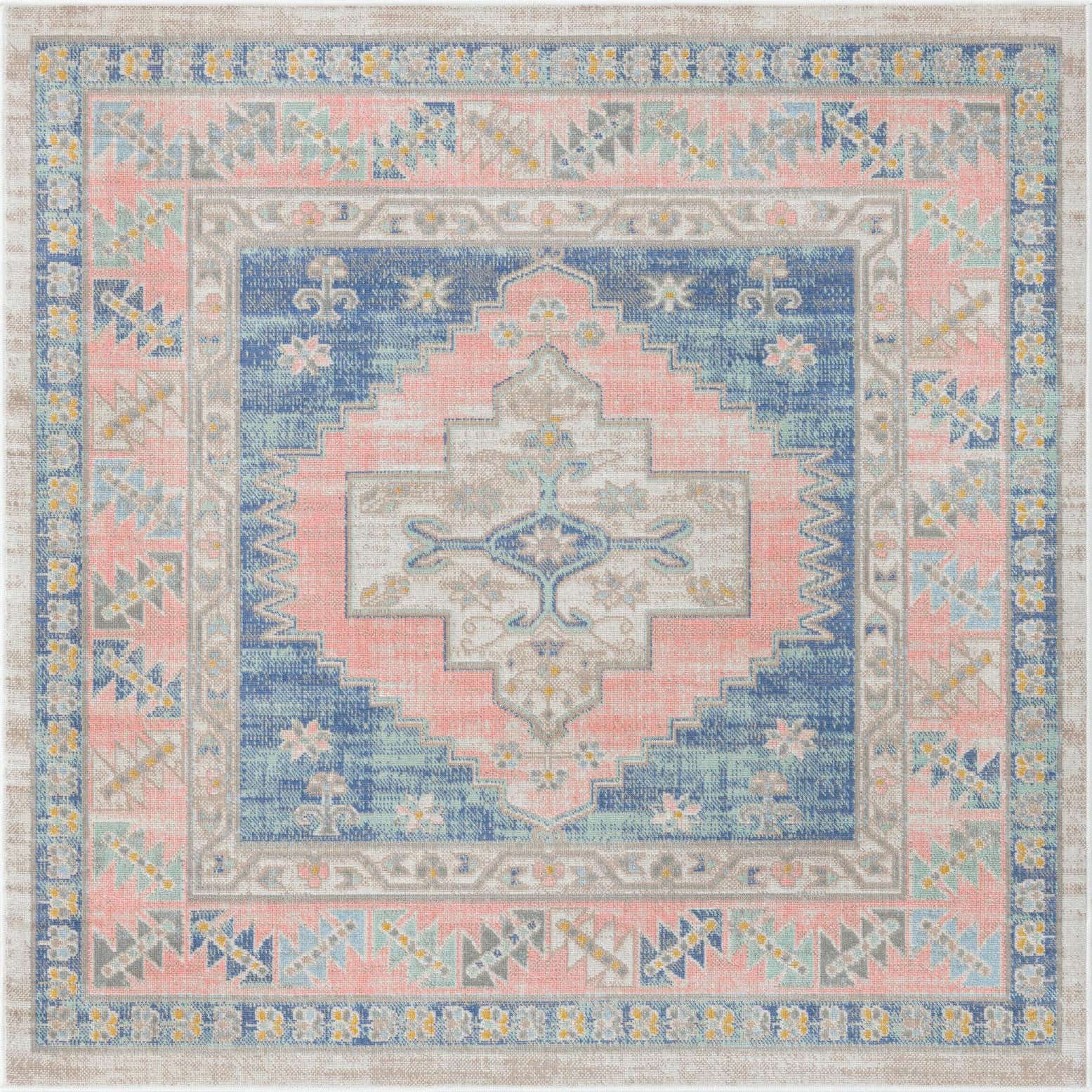 5' 3 x 5' 3 Ligonier · Border rug, french blue