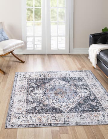 Linen Charcoal Washable Yara Square Rug