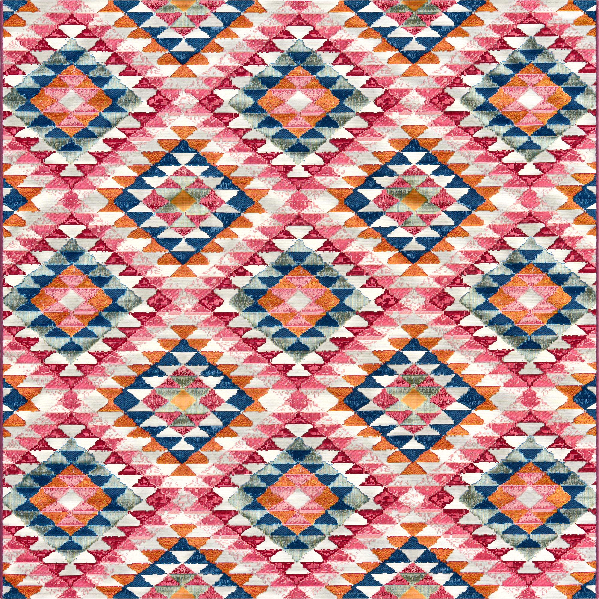 6' x 6' Lomax · Geometric diamond Outdoor Rug, pink and multi