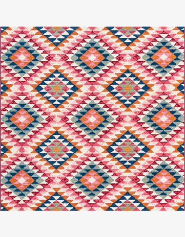 6' x 6' Lomax · Geometric diamond Outdoor Rug, pink and multi