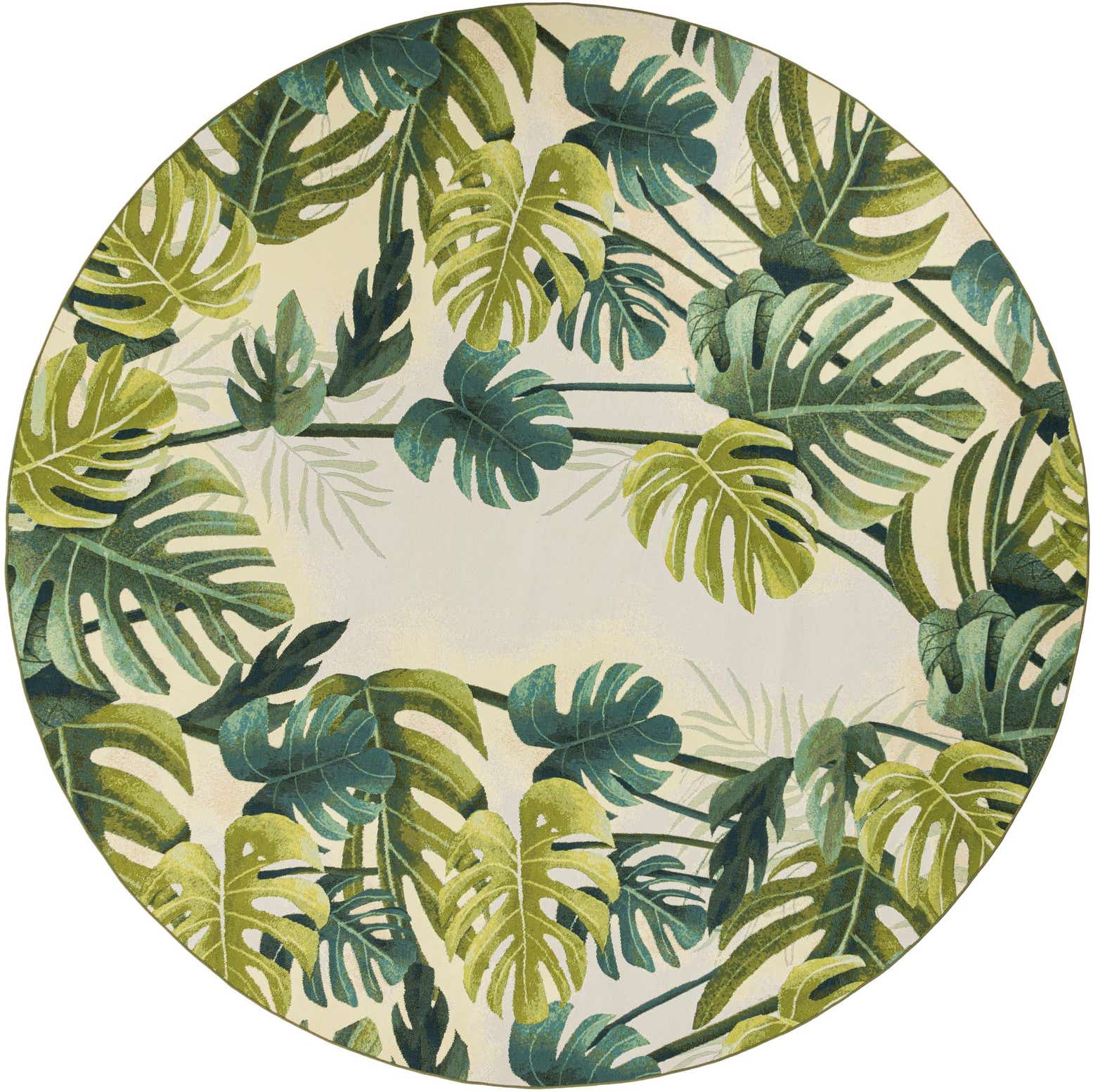 12' x 12' Lomax · Tropical leaf Outdoor Rug, green and ivory