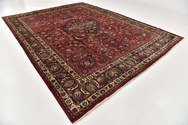 9' 6 x 12' 7 Hand Knotted Mashad Persian Wool Rug
