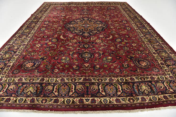 Detail image of 9' 6 x 12' 7 Hand Knotted Mashad Persian Wool Rug