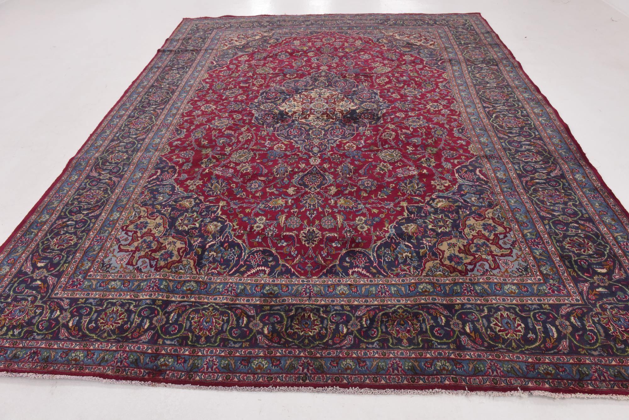 9' 7 x 12' 9 Hand Knotted Mashad Persian Wool Rug