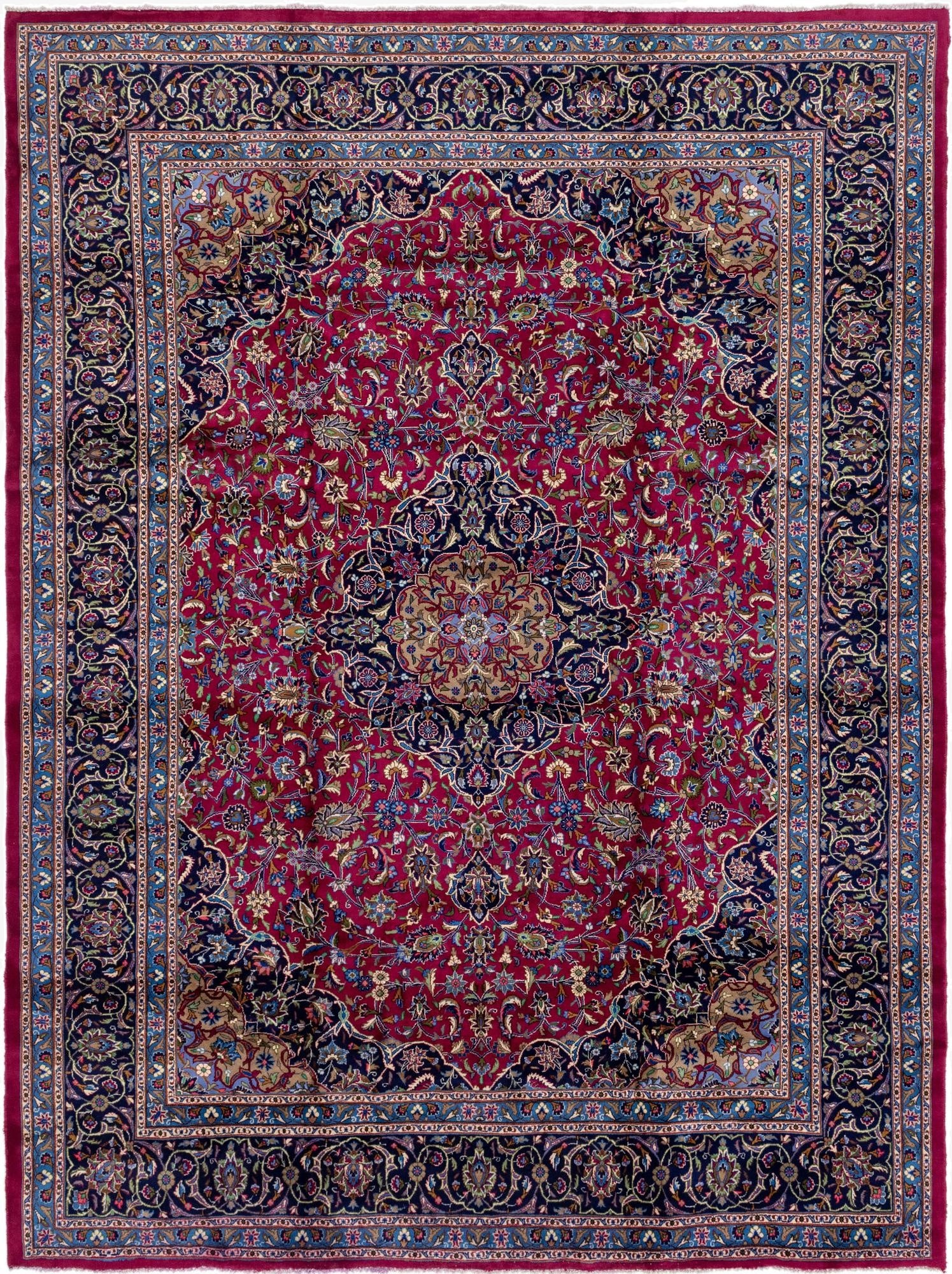 9' 8 x 12' 10  Hand Knotted Mashad Persian Wool Rug