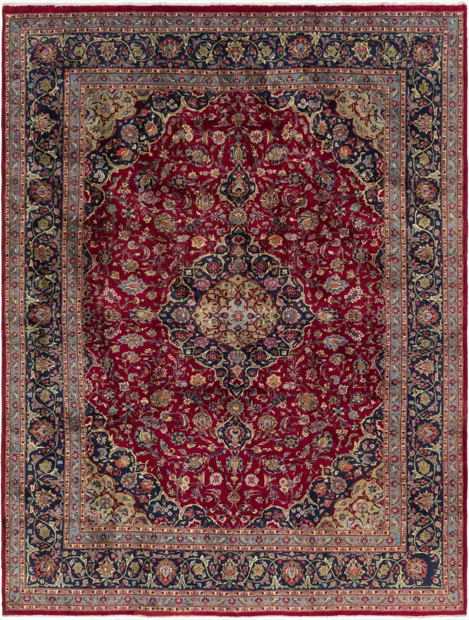 9' 10 x 12' 3  Hand Knotted Mashad Persian Wool Rug