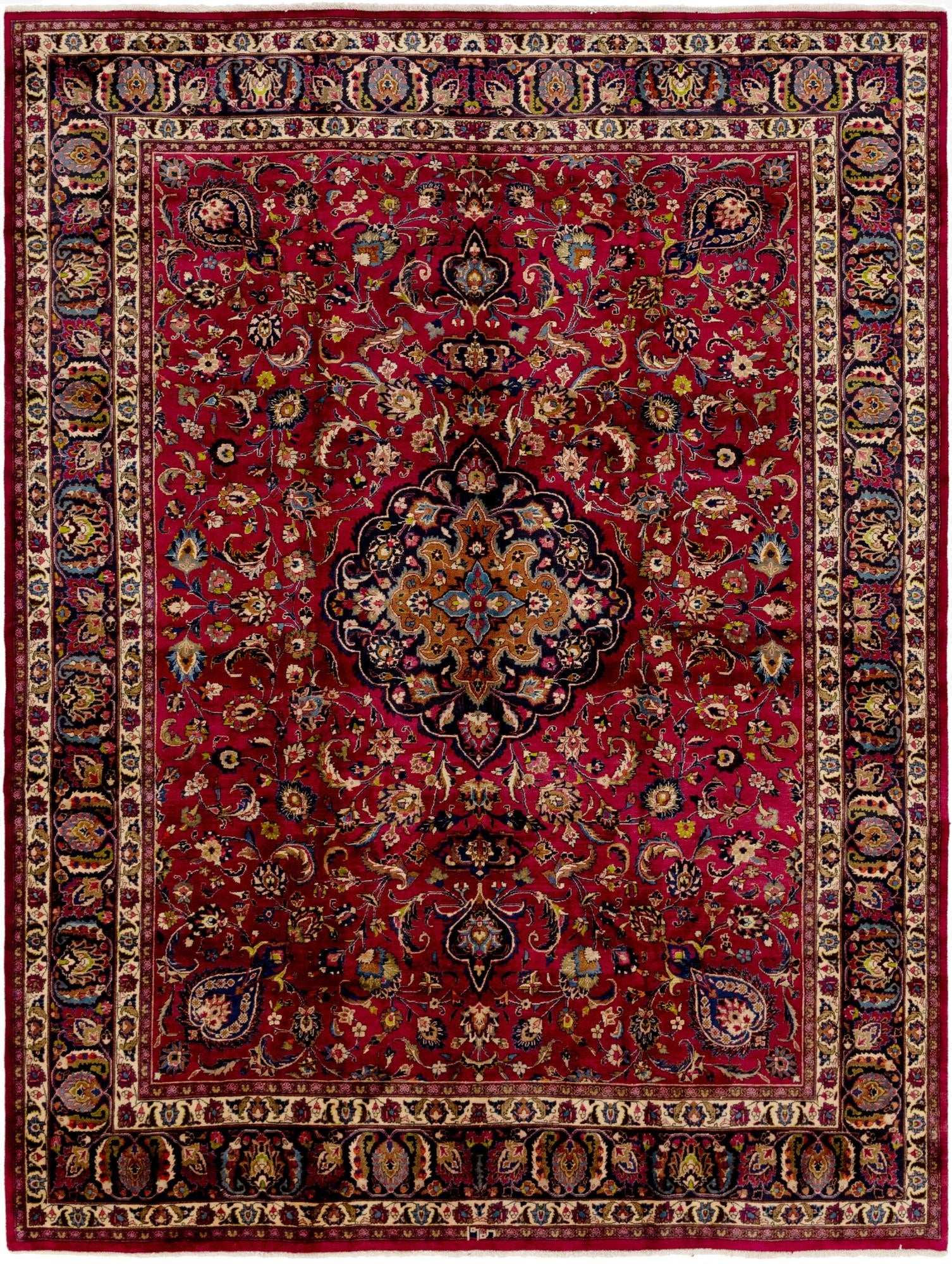 9' 6 x 12' 7  Hand Knotted Mashad Persian Wool Rug