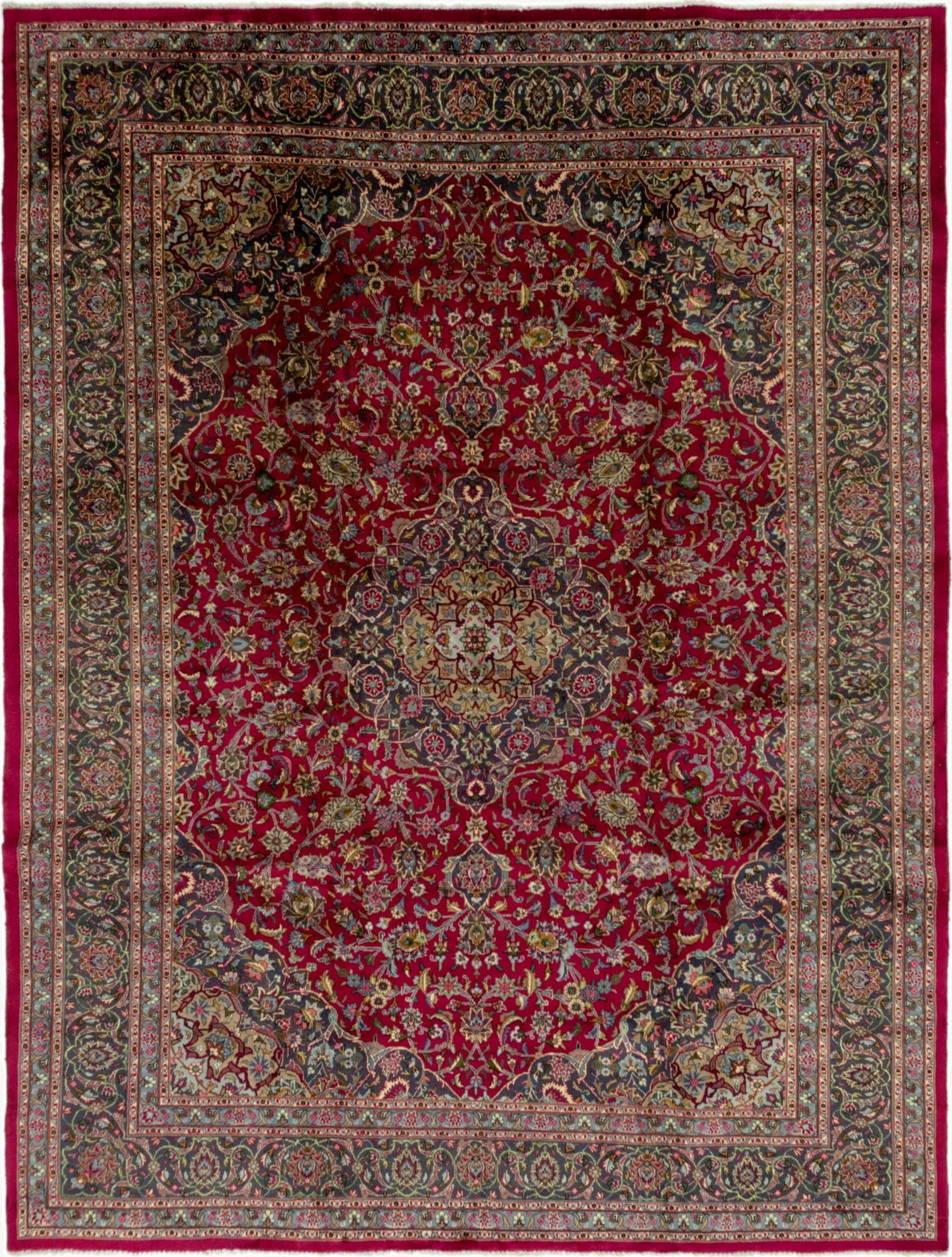 9' 9 x 12' 9  Hand Knotted Mashad Persian Wool Rug