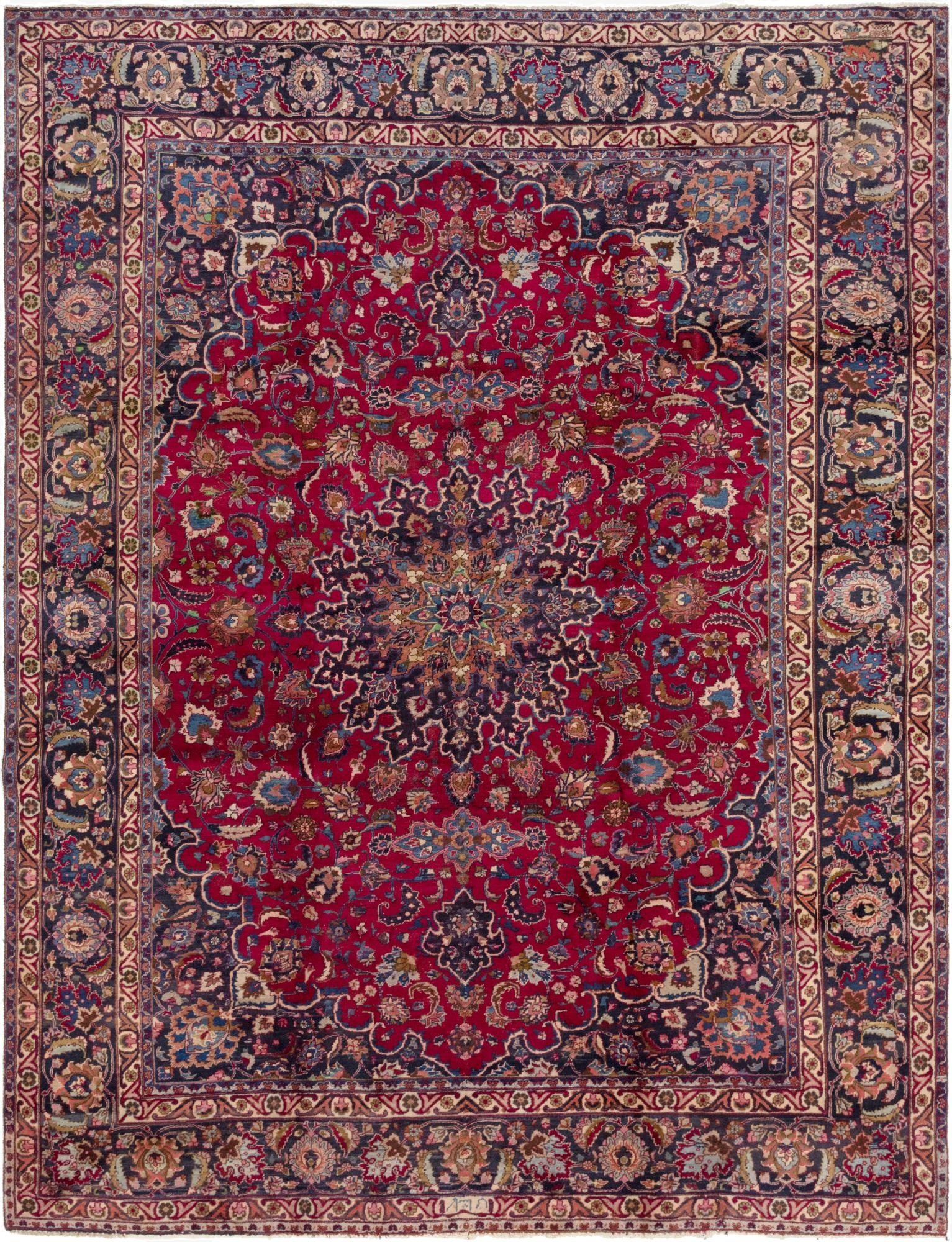 9' 6 x 12' 6  Hand Knotted Mashad Persian Wool Rug