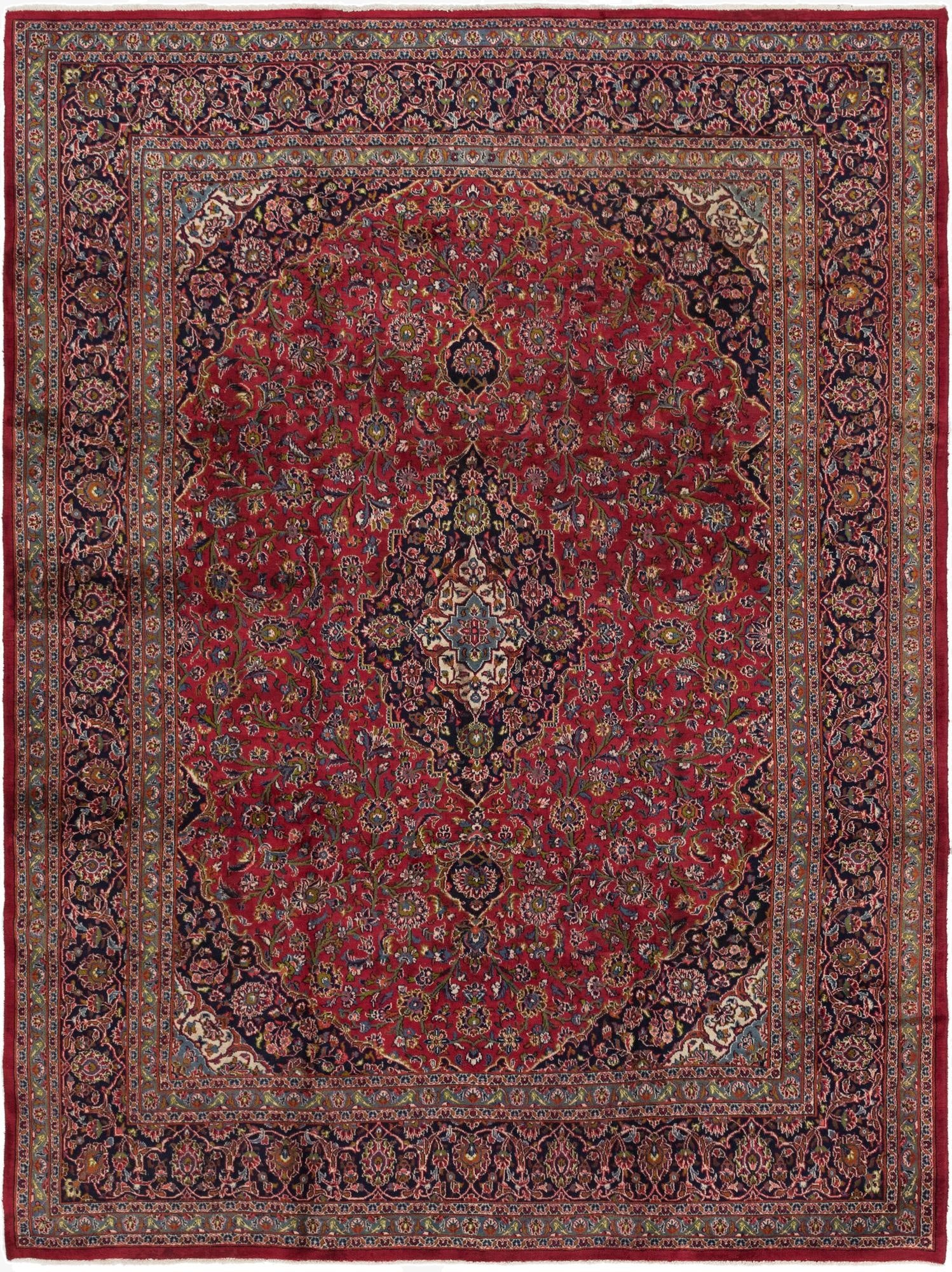 9' 6 x 12' 8  Hand Knotted Mashad Persian Wool Rug