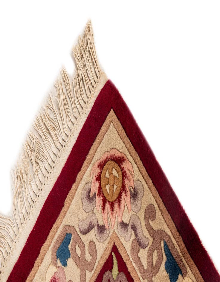 Detail image of 2' 4 x 4' 7  Hand Knotted Carved Pekin Oriental Wool Runner Rug