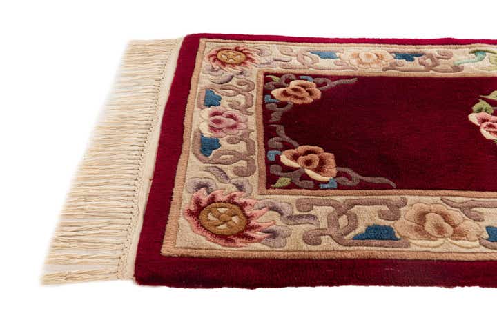 2' 4 x 4' 7 Hand Knotted Carved Pekin Oriental Wool Runner Rug