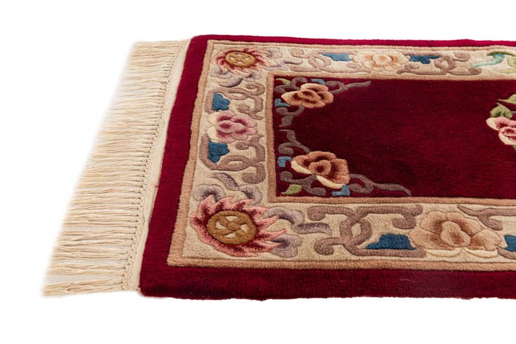 Detail image of 2' 4 x 4' 7 Hand Knotted Carved Pekin Oriental Wool Runner Rug