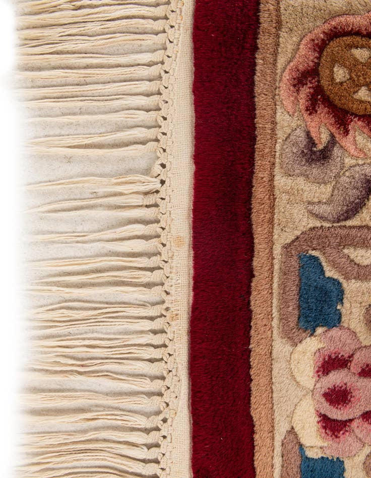 Detail image of 2' 4 x 4' 7  Hand Knotted Carved Pekin Oriental Wool Runner Rug