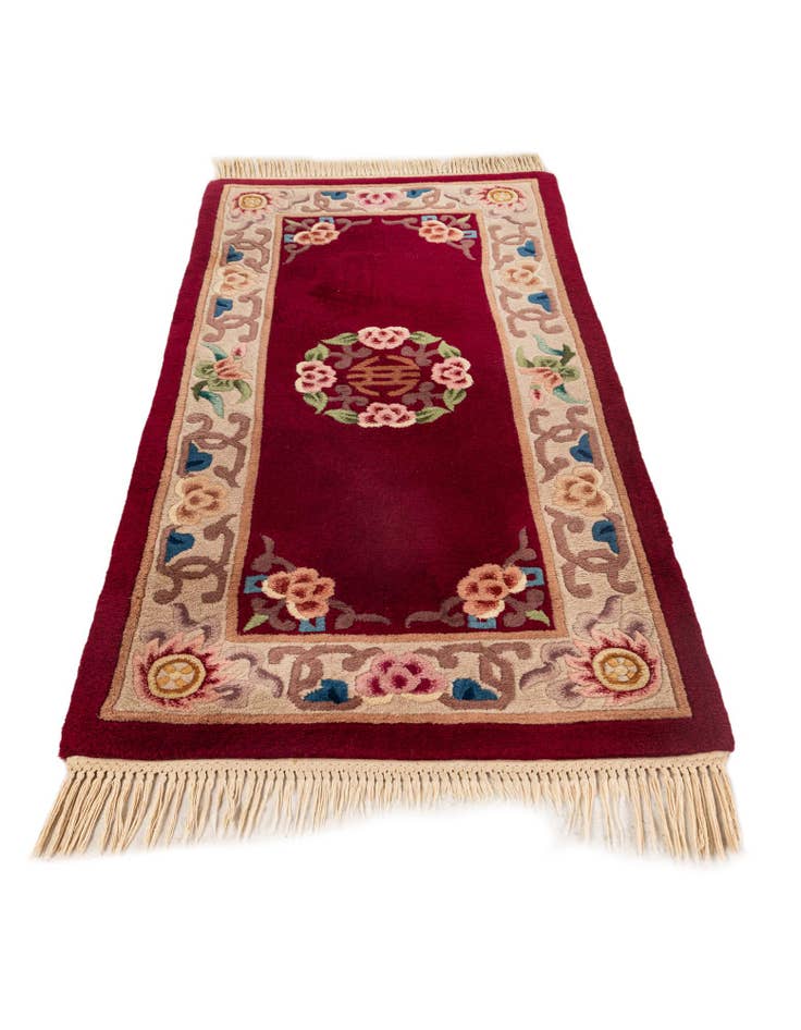 Detail image of 2' 5 x 4' 9  Hand Knotted Carved Pekin Oriental Wool Runner Rug