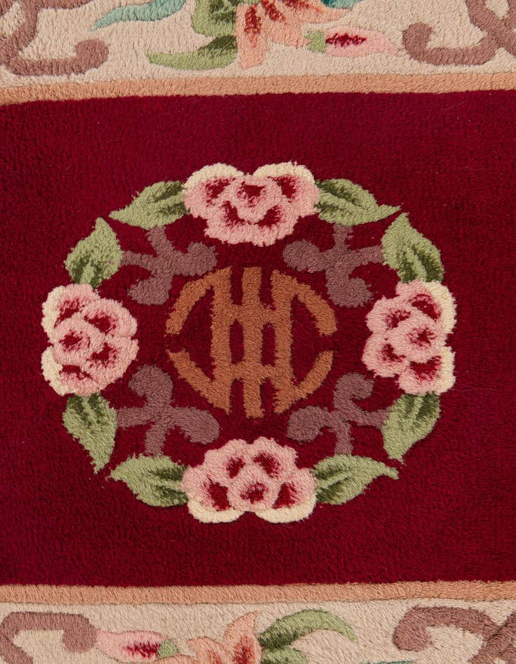 Detail image of 2' 5 x 4' 9  Hand Knotted Carved Pekin Oriental Wool Runner Rug