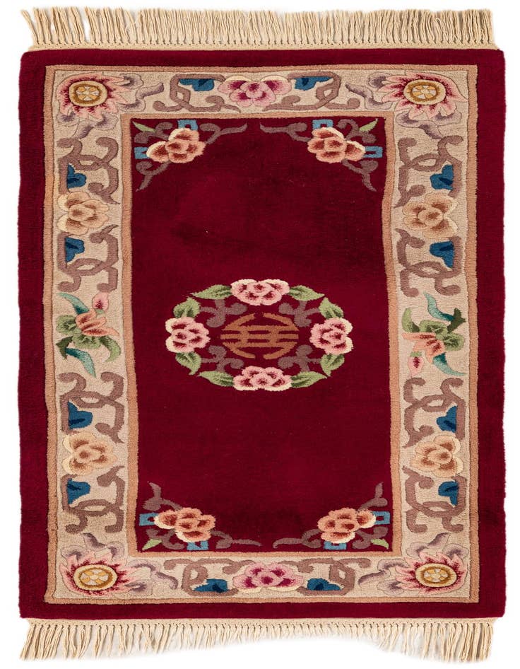 Detail image of 2' 5 x 4' 9 Hand Knotted Carved Pekin Oriental Wool Runner Rug